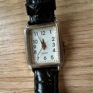 Dakota Wrist Watch Rectangle Black Leather Band Classic